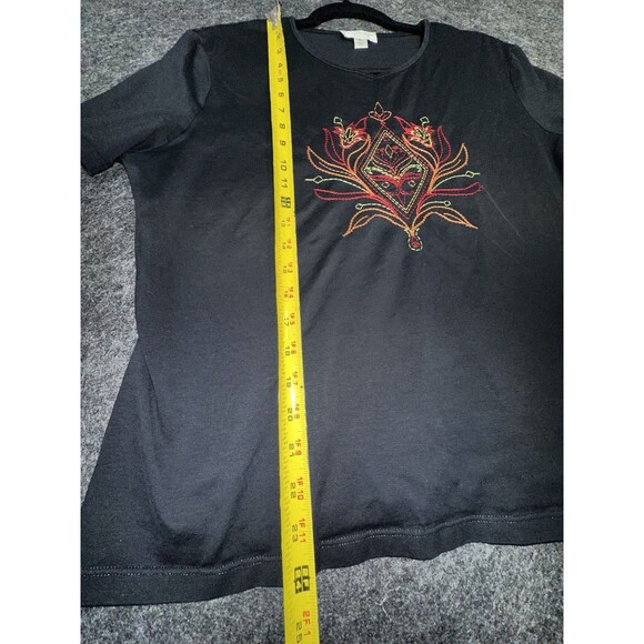 St. John Sport by Marie Gray Black T-Shirt with Embroidered Design - Size XL - Picture 4 of 7